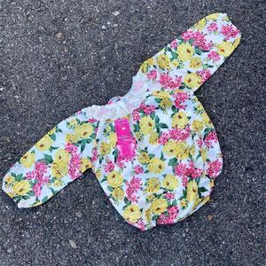 Amazon, Floral Satin Long Sleeve Bodysuit, Ruffle Neckline, Baby Girl NWT